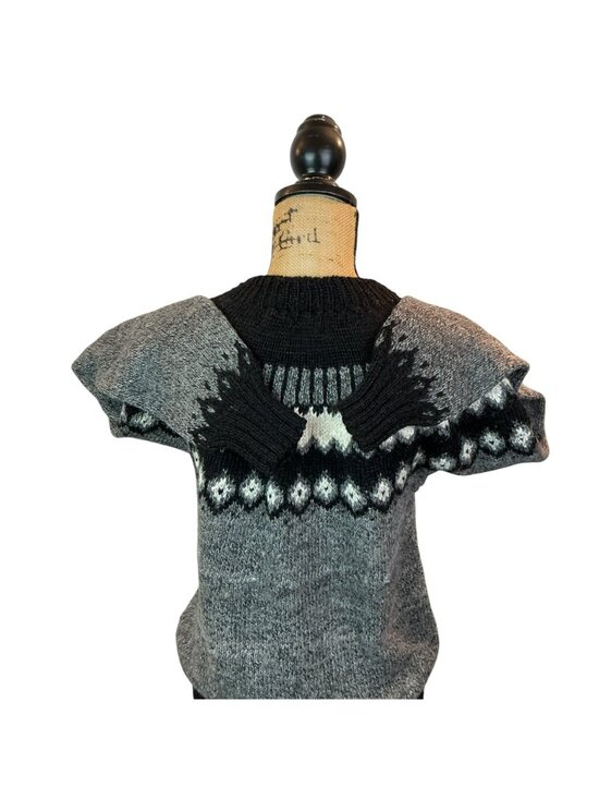 Handmade Milagros Imports Alpaca Wool Sweater Nordic Pattern Black/Grey/White Wo - Picture 9 of 15